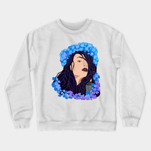 BLUE HYDRANGEA Crewneck Sweatshirt by BLΛСK CURLY